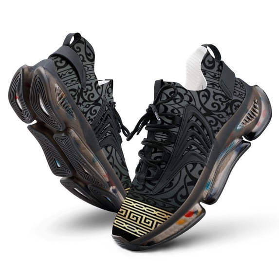 Greek Key Ornate Black & Gold Walking Shoes for Men Woman Lightweight Tennis Fashion Elastic Sports Shoes Cushion Basketball Shoes