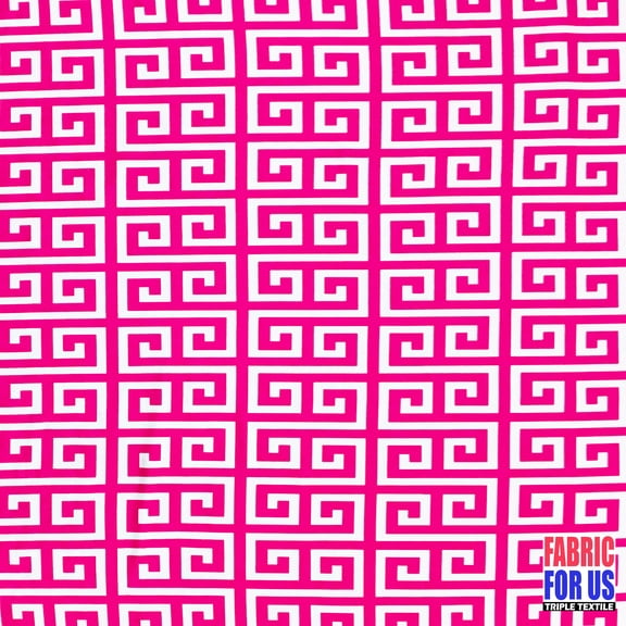 Greek Key Print Design Hot Pink & White Stretch Poly-Spandex Fabric 58" Wide
