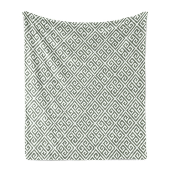 Greek Key Soft Flannel Fleece Blanket, Geometrical Composition with Traditional Labyrinth in Sage Green and White, Cozy Plush for Indoor and Outdoor Use, 70" x 90", Sage Green White, by Ambesonne