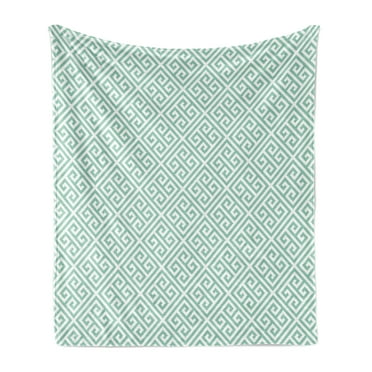 Greek Key Soft Flannel Fleece Throw Blanket, Antique Labyrinth Motifs in Checkered Tile Composition Green and White, Cozy Plush for Indoor and Outdoor Use, 70" x 90", Mint Green White, by Ambesonne