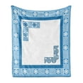 thumbnail image 1 of Greek Key Soft Flannel Fleece Throw Blanket, Frame Traditional Vintage Square White Flowers and Fret Pattern, Cozy Plush for Indoor and Outdoor Use, 50" x 70", Blue White, by Ambesonne, 1 of 5