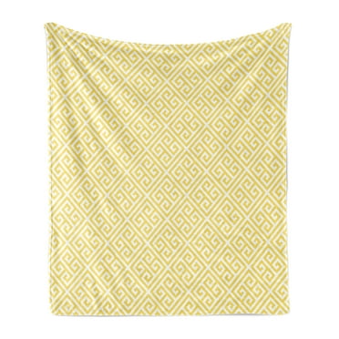 Greek Key Soft Flannel Fleece Throw Blanket, Roman Culture Themed Minimalist Pattern Meander Diagonal Squares Tile, Cozy Plush for Indoor and Outdoor Use, 50" x 70", Yellow White, by Ambesonne