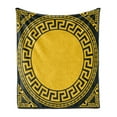 thumbnail image 1 of Greek Key Soft Flannel Fleece Throw Blanket, Sun Inspired Big Circle Antique Fret and Triangular Ornaments, Cozy Plush for Indoor and Outdoor Use, 50" x 70", Charcoal Grey Marigold, by Ambesonne, 1 of 5
