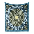 thumbnail image 1 of Greek Key Soft Flannel Fleece Throw Blanket, Yellow and Blue Labyrinth Pattern from Culture with Floral Details, Cozy Plush for Indoor and Outdoor Use, 70" x 90", Pale Yellow Blue, by Ambesonne, 1 of 5