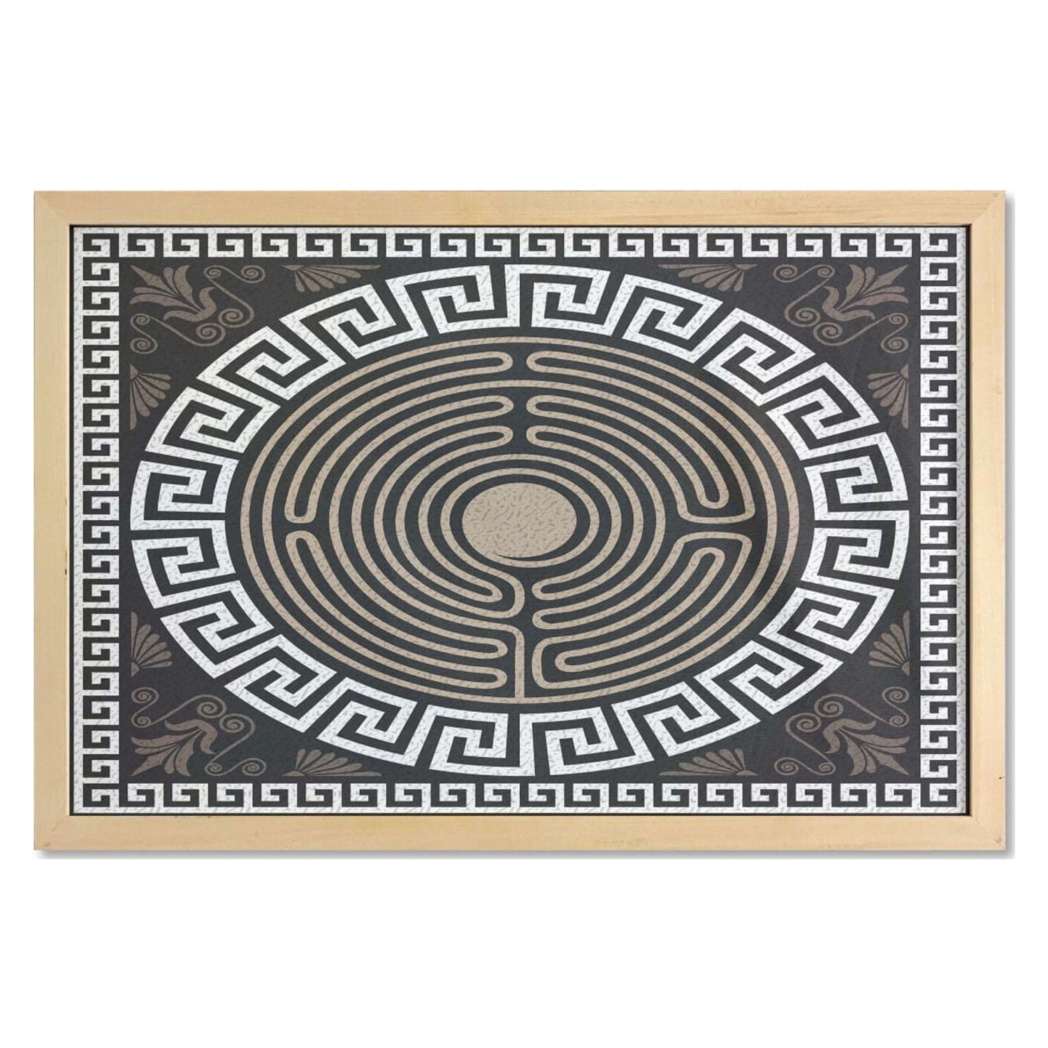 Greek Key Wall Art with Frame, Grecian Fret and Wave Pattern on Dark