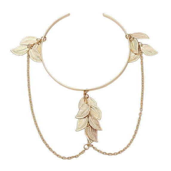 Greek Leaf Arm Bracelet Chain for Women Girls Gold Metal Open Upper Arm Bangle Simple Armlet - Gold
