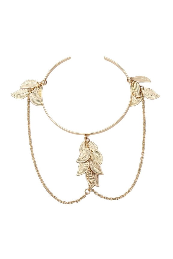 Greek Leaf Arm Bracelet Chain for Women Girls Gold Metal Open Upper Arm Bangle Simple Armlet - Gold