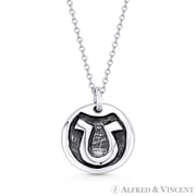 Greek Letter Omega Charm Pendant & Cable Chain Necklace in Oxidized .925 Sterling Silver