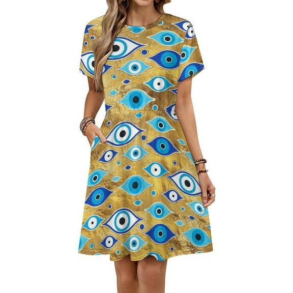 Greek Mati Mataki - Matiasma Evil Eye Pattern Dress Fashion Beach Short Sleeve Dresses Female Party Printed Sundress