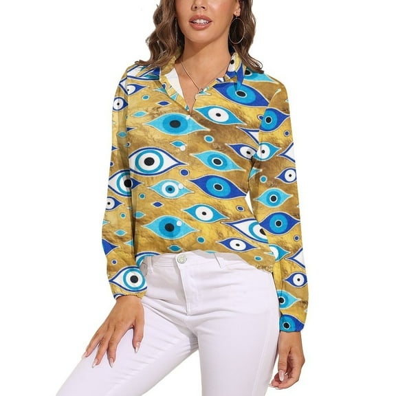 Greek Mati Mataki - Matiasma Evil Eye Pattern Long Sleeve Blouse Woman Streetwear Casual Shirts Summer Oversize Woman Streetwear Clothing Birthday Present