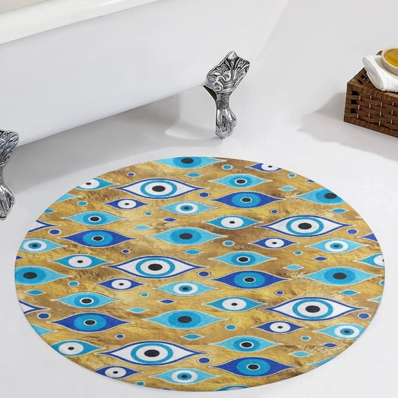 Greek Mati Mataki - Matiasma Evil Eye Pattern Round Carpet Circle Rug Outdoor Patio Area Rug Washable Large Area Rugs Hallway Room Decor Fitness Mats