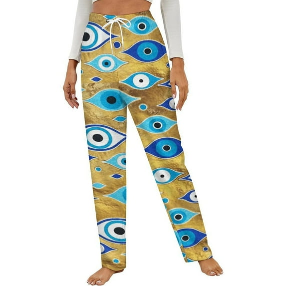 Greek Mati Mataki - Matiasma Evil Eye Pattern Winter Female Pants Flannel High Waist Women Pants Lady Warm Straight Leg Plush Trousers