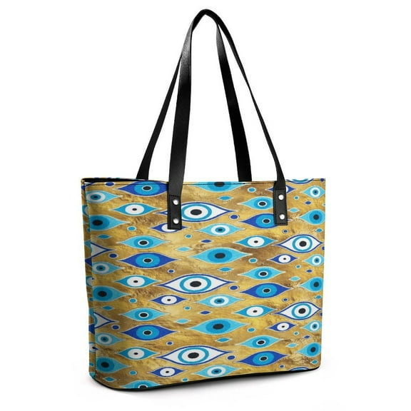 Greek Mati Mataki - Matiasma Evil Eye Pattern Woman Leather Handbags Large Tote Bag Fashion Portable Handbags With Zipper