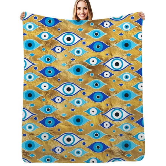 Greek Mati Mataki - Matiasma Evil Eye pattern Flannel Blanket Warm Soft Bedding Throws Winter Camping Chair Sofa Bed