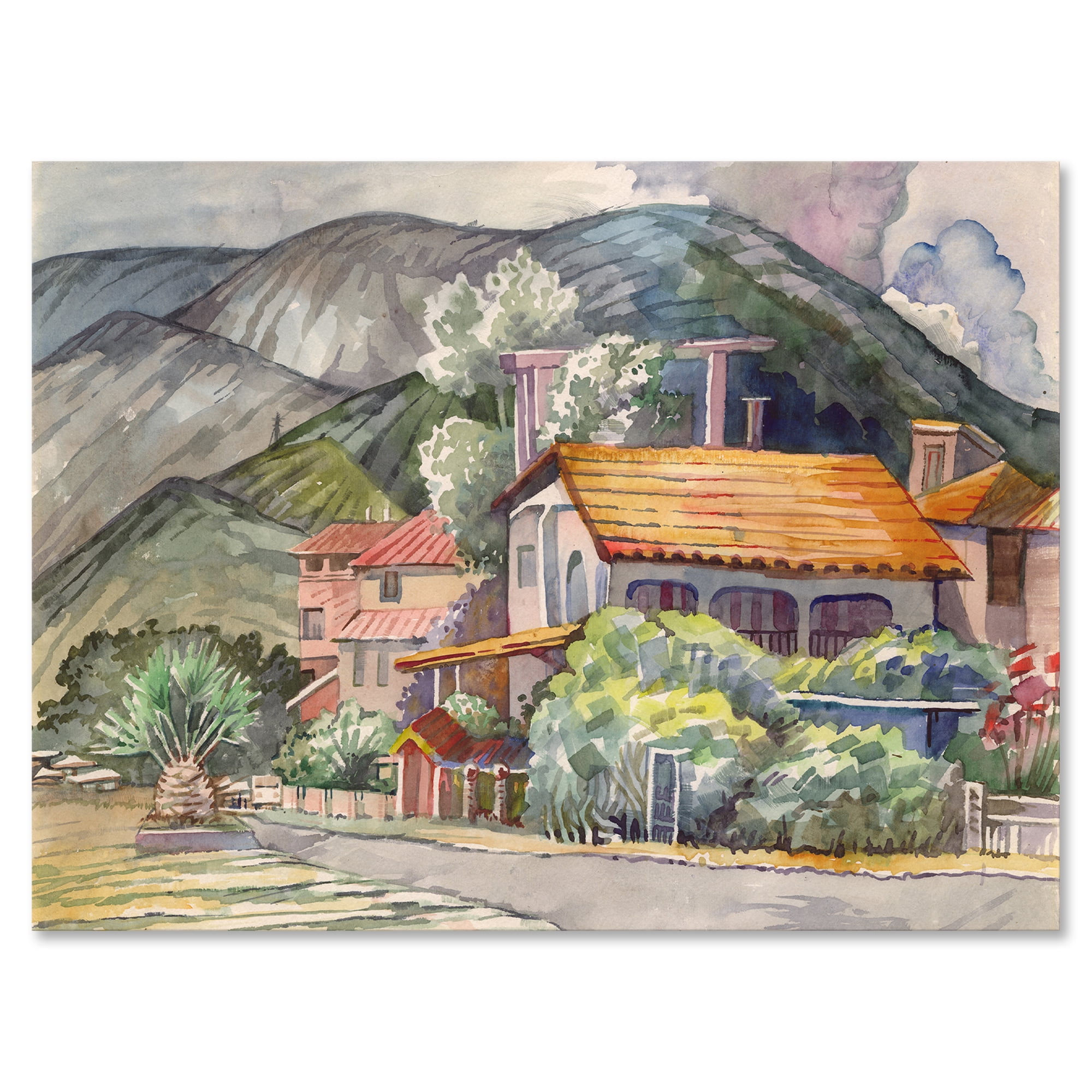 Greek Mountains Landscape Off The Coast Of The Aegean Sea 12 in x 8 in Painting Canvas Art Print, by Designart