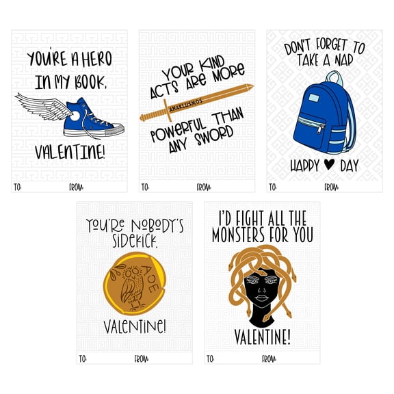 Greek Mythology Book Themed Valentines Day (Set of 25) Classroom Sharing Exchange Cards for Kids Valentine's Party Class School