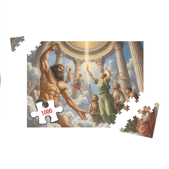 Greek Mythology Gods Figures Wooden Jigsaw Puzzle for Adults 29.5x19.7 Inch 1000 Pieces Classical Art Painting Challenging Brain Teaser Home Decor Activity