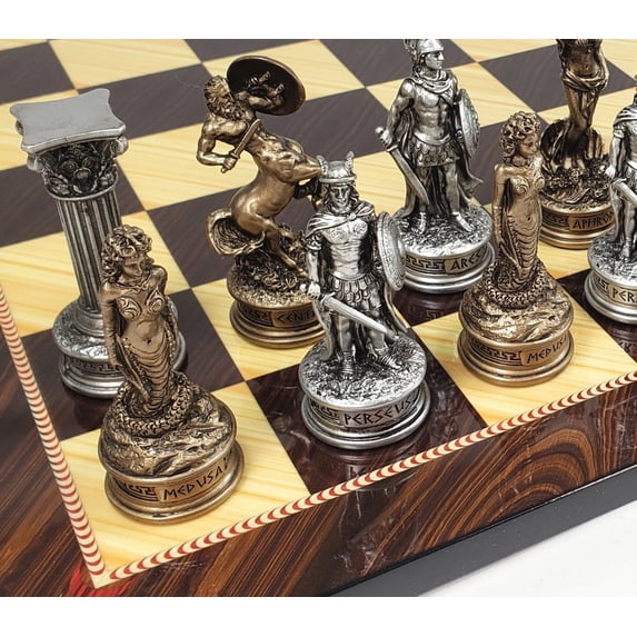 Greek Mythology Olympus Gods Chess Set Pewter Bronze Color W/ 17" Elegance Board