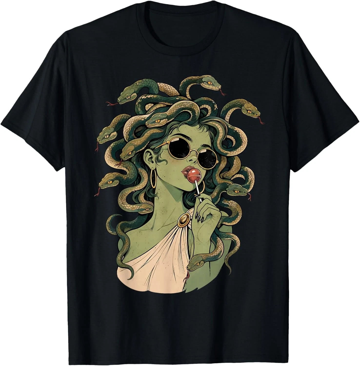 Greek Mythology Snake Goddess Lollipop Sunglasses Vintage T-Shirt ...