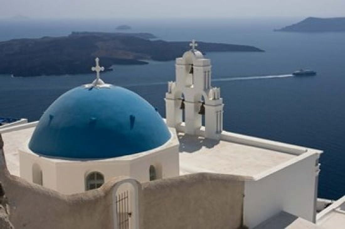 Greek Orthodox Church and Aegean Sea Santorini Greece Canvas Art - Jaynes Gallery DanitaDelimont (17 x 11)