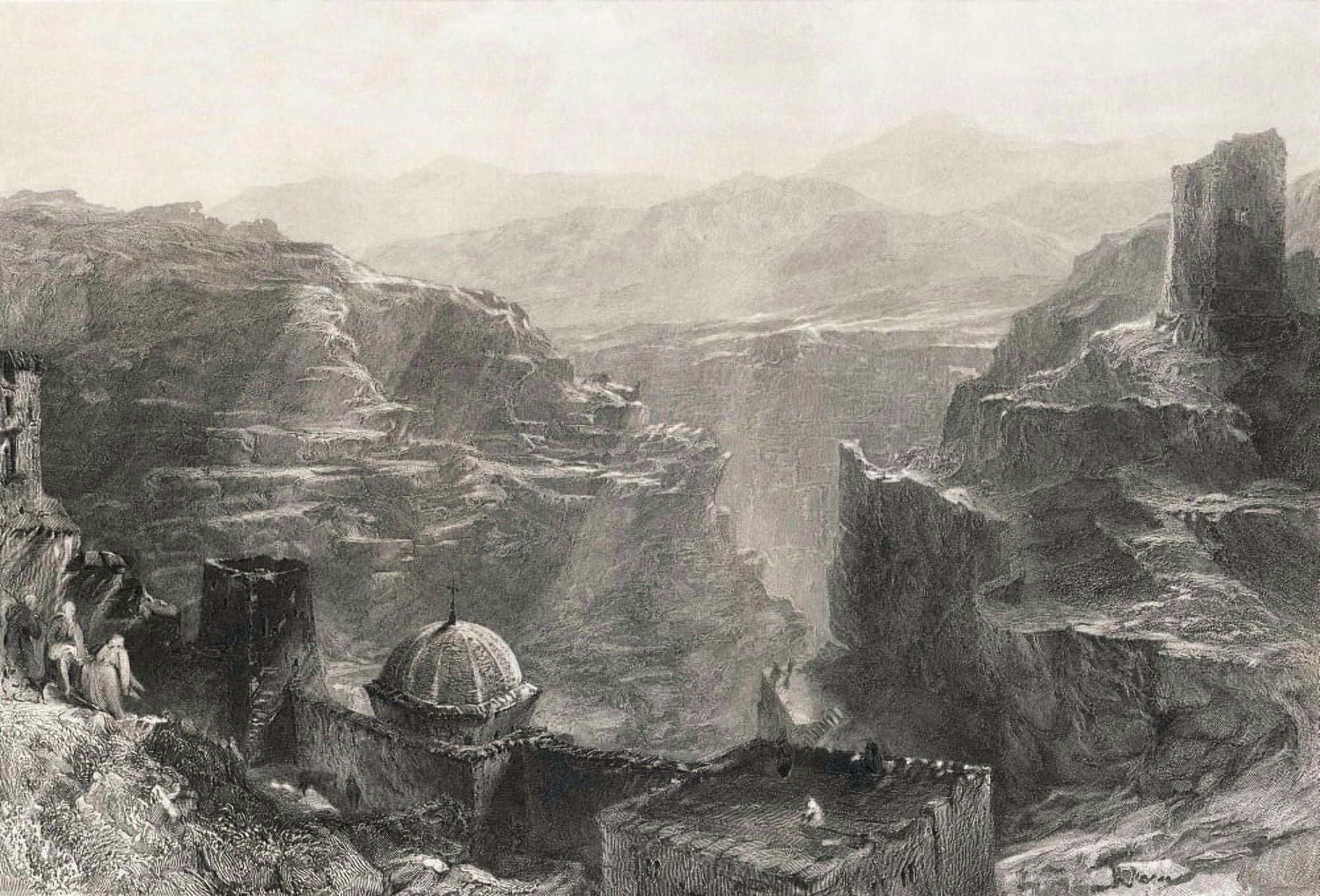 The Greek Orthodox Monastery Of Santa Saba In The Wilderness Of Ziph Near Jerusalem From An Engraving By S Bradshaw After A Work By T Allom Published 1846 Canvas Art - Ken Welsh Design Pics (17 x 12)