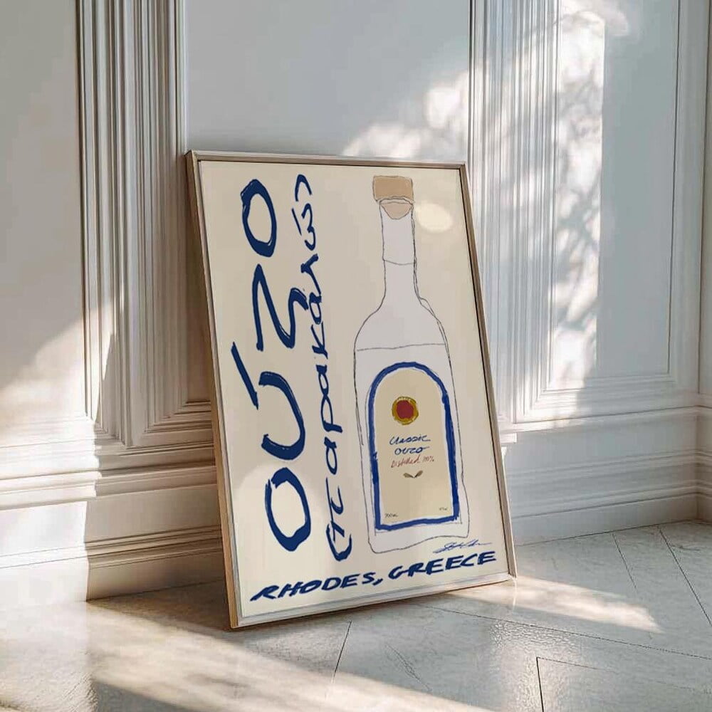 Greek Ouzo Poster Retro Wine Poster Cocktail Posters Mid Century Decor ...