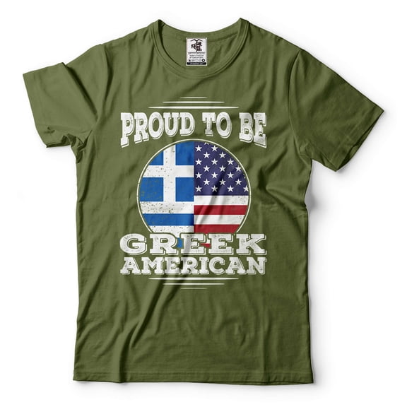 Greek Patriotic Shirt Greek American Shirt Greece USA Patriotic Flag Shirt Greece National Shirt (Small Military Green)