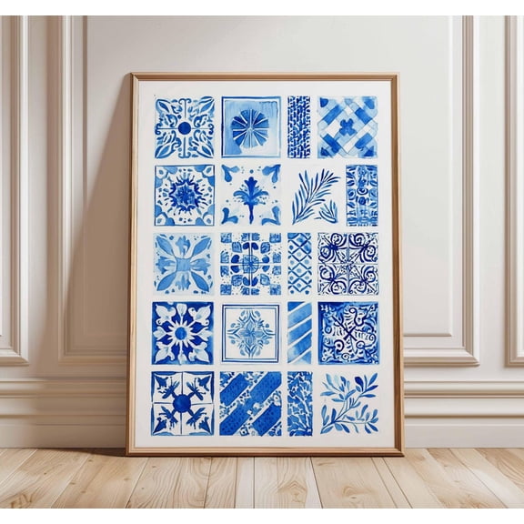 Greek Pattern Blue Meander Hellenic Geometric Mediterranean Ancient Greece Unframed Paper Print