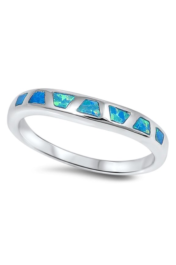 Greek Pattern Eternity Blue Simulated Opal Sterling Silver Size 9