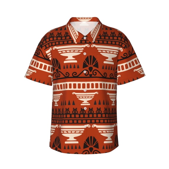 Greek Retro Nation Hawaiian Shirts For Men, Summer Short-Sleeve Relaxed-Fit Button-Down Shirts Large