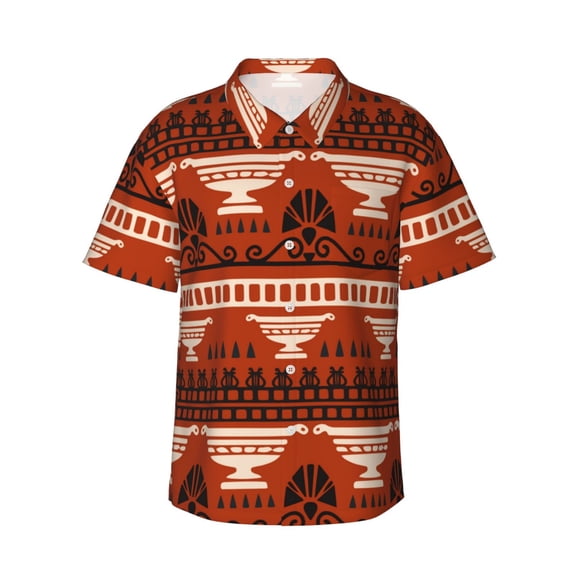 Greek Retro Nation Hawaiian Shirts For Men, Summer Short-Sleeve Relaxed-Fit Button-Down Shirts Xx-Large