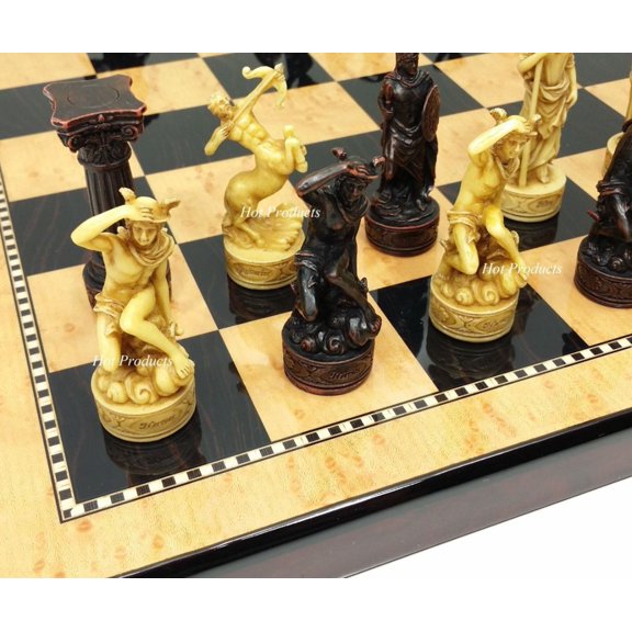Greek Roman Mythology Gods Chess Set 18" Walnut Birdseye Maple Color Board
