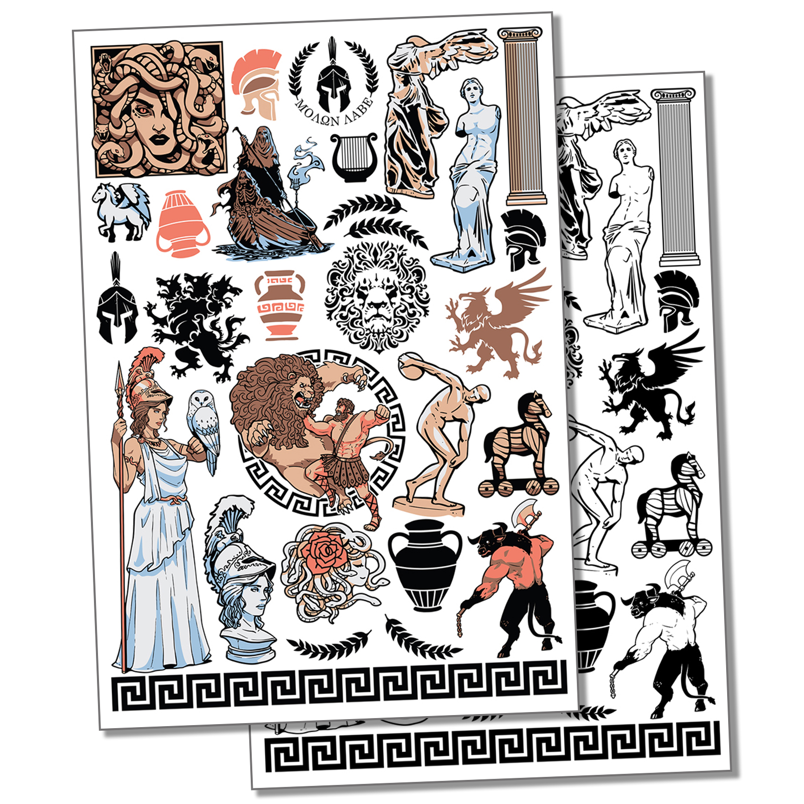 Greek Roman Mythology Monsters Water Resistant Temporary Tattoo Set