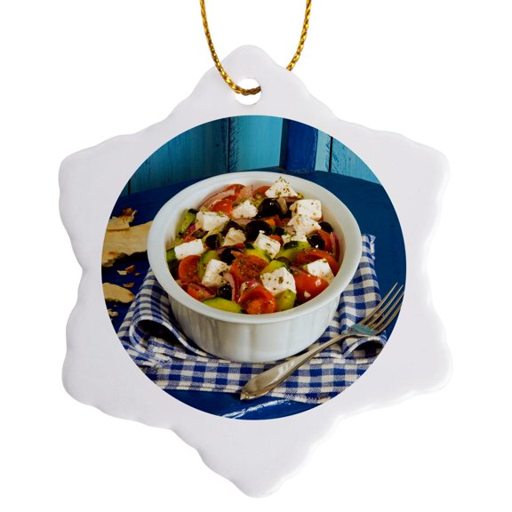 3drose, Greek Salad, 3 inch Snowflake Porcelain Ornament