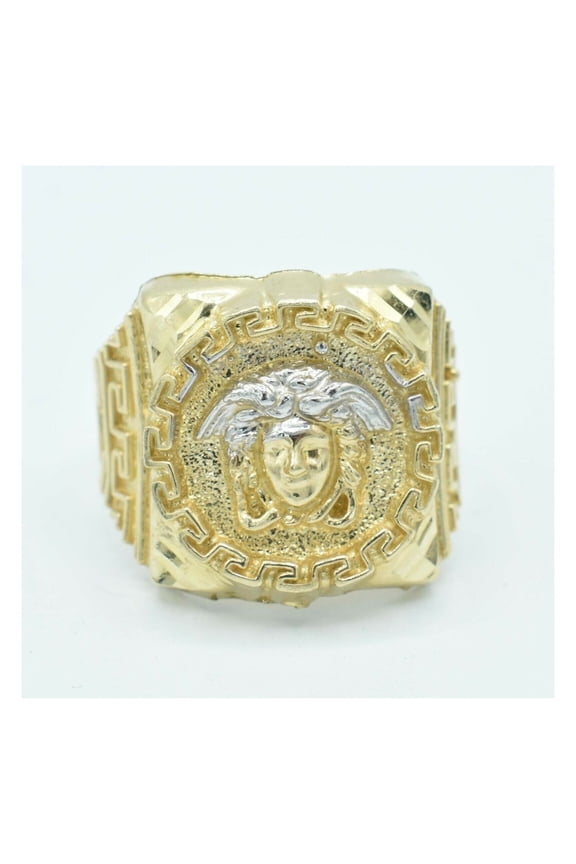 Diamond-Cut Greek Style Head of Medusa Men's Adult Ring 10K Yellow White Gold, 6.70 Gr - GOLDUM NYC