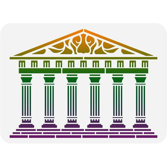 Greek Temple Drawing Stencil 11.7x8.3 inch Reusable Ancient Architecture Hollow Out 6 Stone Pillars Building Stencil DIY Craft Template for Painting on Fabric Tiles Canvas