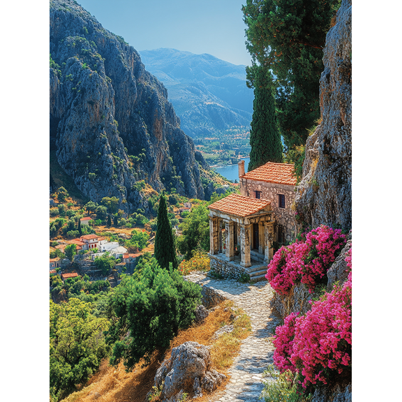 Greek Temple Mountain Landscape Canvas Print/Wall ArtSuitable for Living RoomOfficeHallwayDining Room Decoration.