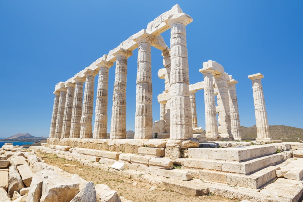 Greek Temple Ruins Temple of Poseidon near Athens Canvas Art - Design Pics Vibe Design Pics (17 x 11)