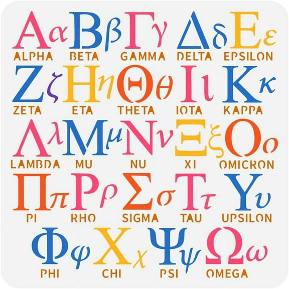 Greek Text Painting Stencil 11.8x11.8 inch Reusable Greek Letter Pattern Drawing Template Alpha Beta Gamma Delta Phi Sigma Decor Stencil for Painting on Wood Wall Scrapbook Furniture Brown DIY