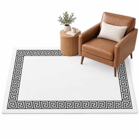 Greek Themed Area Rug 4'x6', Traditional Meander Border Square ...