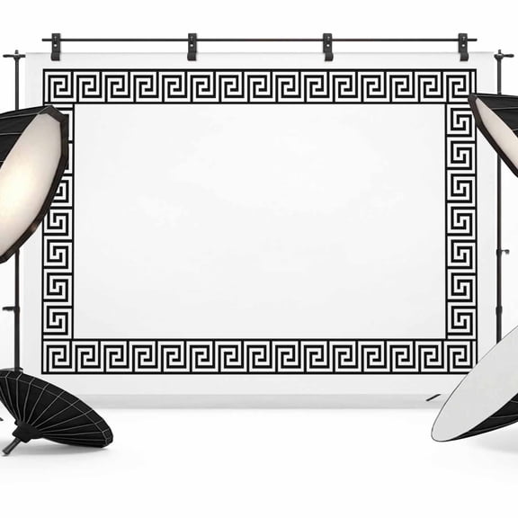 Greek Themed Backdrop for Photography, Traditional Meander Border Square Geometric Photo Backdrop Portrait Background Party Banner Photo Backgrounds for Studio Booth Props, 7x5ft