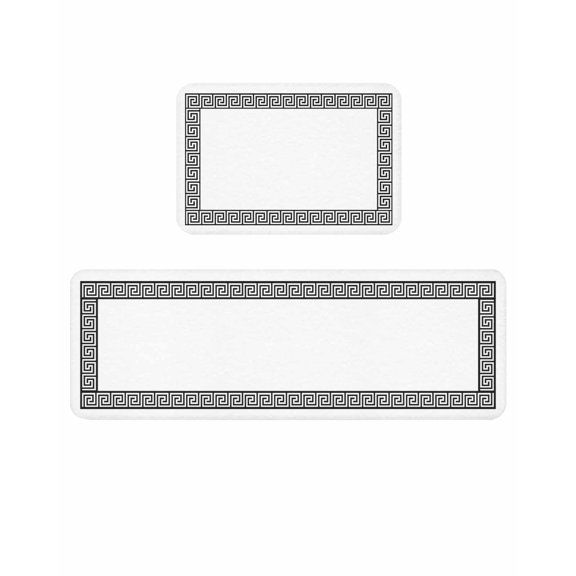 Greek Themed Kitchen Mats for Floor 2 Piece, Traditional Meander Border Square Geometric Absorbent Non-Slip Kitchen Rugs Comfort Standing Mat for Laundry, Hallways 15.7"x23.6"+15.7"x47.2"