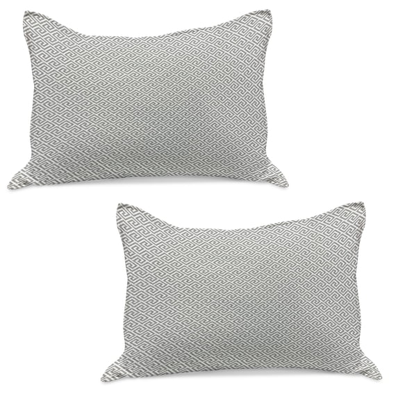 Greek Themed Knitted Quilt Pillowcover Set of 2, Geometric Lines Abstract Pattern Antique Motif in Labyrinth Maze, Standard Queen Pillow Sham Bedroom, 30" x 20", Pale Grey and White, by Ambesonne