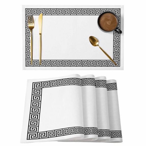 Greek Themed Placemats Set of 1, Traditional Meander Border Square Geometric Non-Slip Place Mats Washable Table Mats for Kitchen Dining Table Decorations Indoor/Outdoor