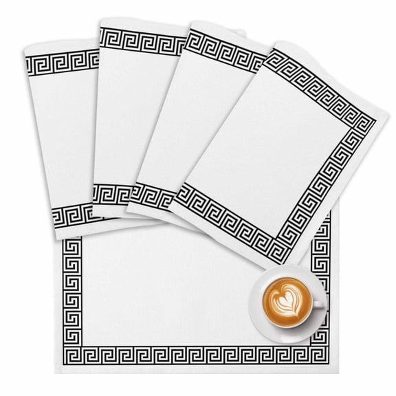 Greek Themed Placemats Set of 1 Traditional Meander Border Square Geometric Place Mats Washable Table Mats for Party Kitchen Dining Decoration, 13 X 19 Inch