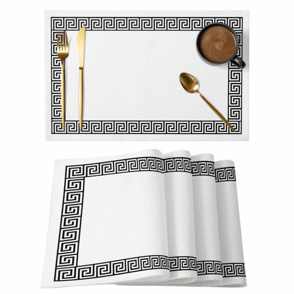 Greek Themed Placemats Set of 8, Traditional Meander Border Square Geometric Non-Slip Place Mats Washable Table Mats for Kitchen Dining Table Decorations Indoor/Outdoor