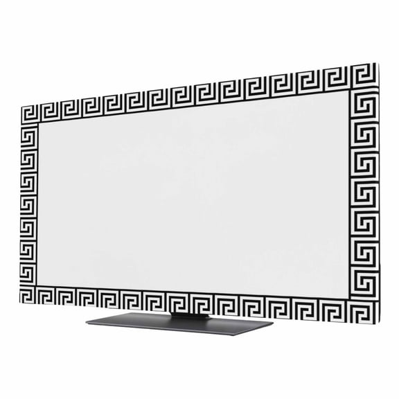 Greek Themed TV Dust Cover 24 Inch, Traditional Meander Border Square Geometric Computer Monitor Cover Dustproof Stretchable Indoor TV Screen Protector for LED LCD Universal Monitors