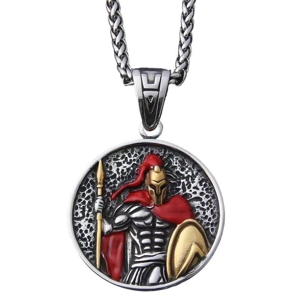 Greek Warrior Spartan Shiled Necklace,Titanium Chain,Greek Symbol Amulet Medal Necklace