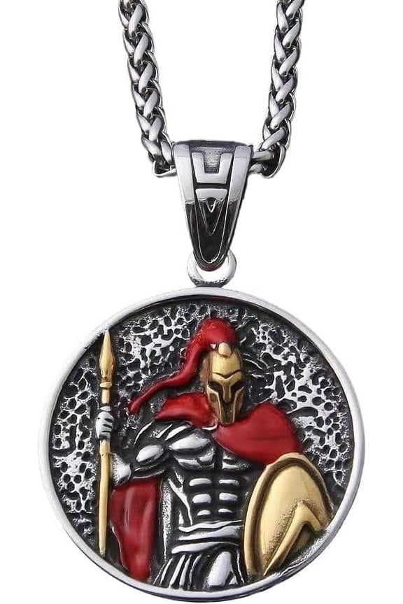 Greek Warrior Spartan Shiled Necklace,Titanium Chain,Greek Symbol Amulet Medal Necklace