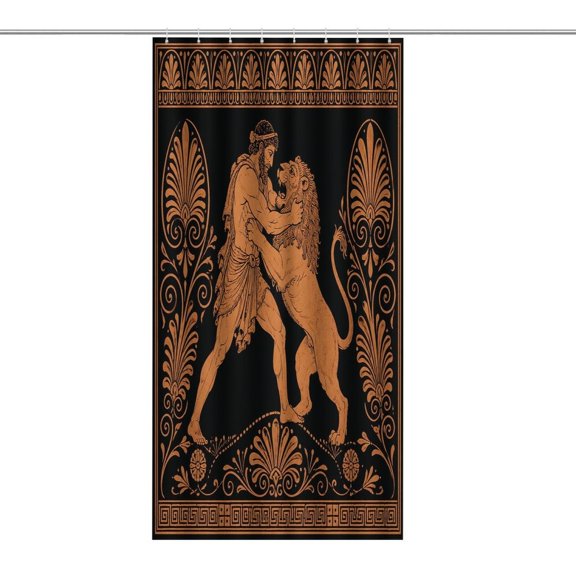 Greek Women Dancing Lyre Art Deco Border Pattern Print Shower Curtain,Cloth Fabric Waterproof Polyester Bathroom Home Decor Set with Hooks